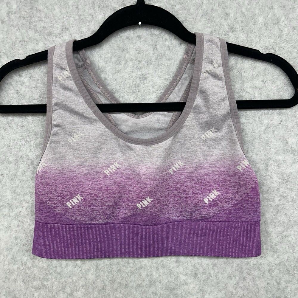 Victoria's Secret PINK Size L Sports Bra Purple Ombre Logo Racerback Seamless